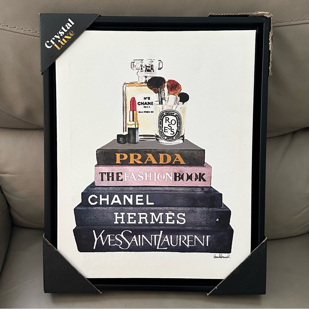 NEW DESIGNERS CANVAS BLACK FRAMED WALL ART BOOKS PERFUME MAKE UP DECOR